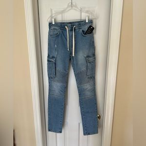 Men’s jeans denim cargo patched ripped padded fashion brand new size small